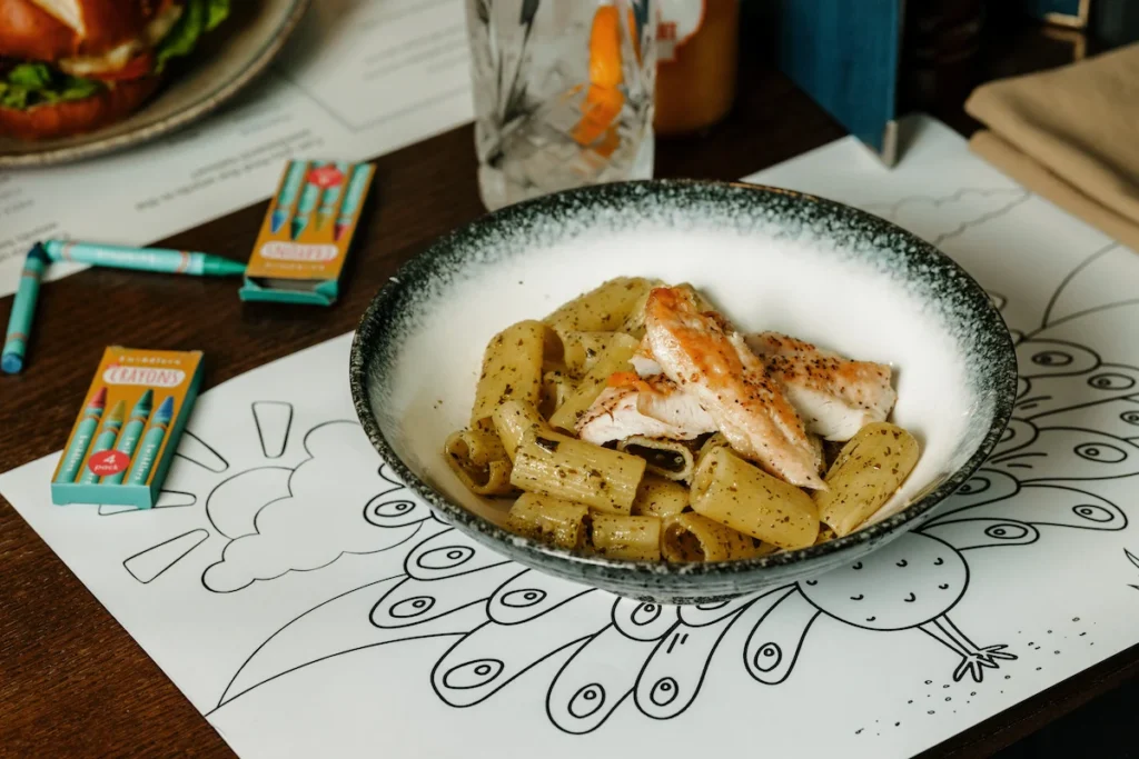 Childrens chicken pesto pasta at The Peacock at Owler Bar
